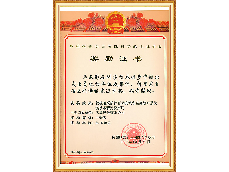 First Prize of Xinjiang Science and Technology Progress Award (2017)